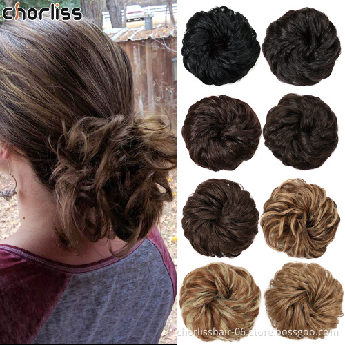 Wolesale Hot Selling Short Chignon For Women Afro Natural Color Hair Pieces Wave Buns In Synthetic Curly Chignon Hair With Bangs